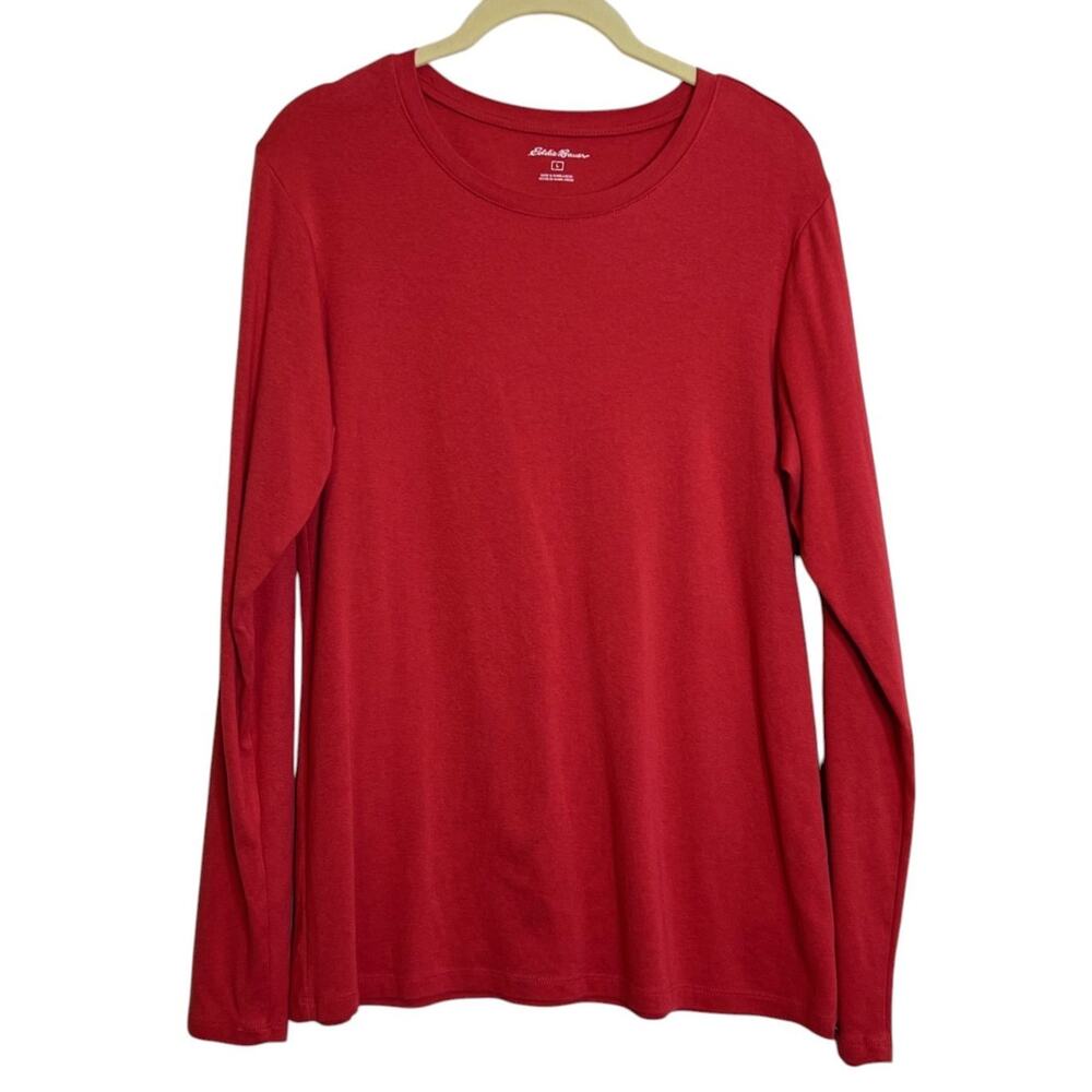 Eddie Bauer Womens Long Sleeve Tee L Brick Red Cotton Modal Blend Knit Crew Neck
